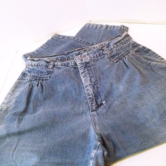 Vintage 80s Cherokee Pleated Mom Jeans M(8) Pockets Wide Baggy Tapered Leg - Picture 6 of 11